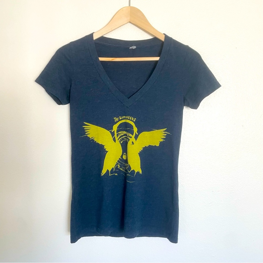 The Lumineers Band Tee Heathered Blue V-Neck Swans Super Soft Concert Tee